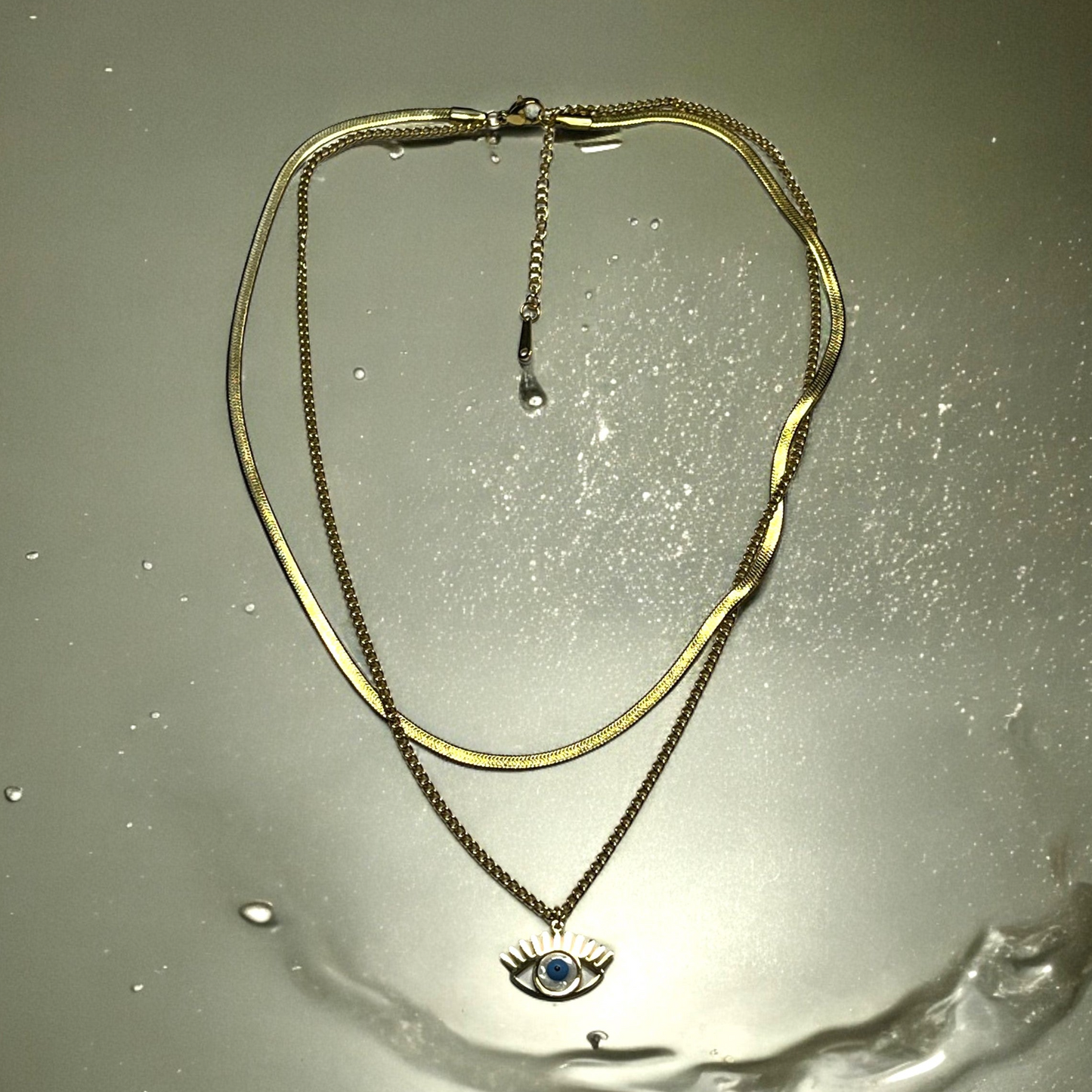 SS Double Chain Crystal Evil Eye Necklace