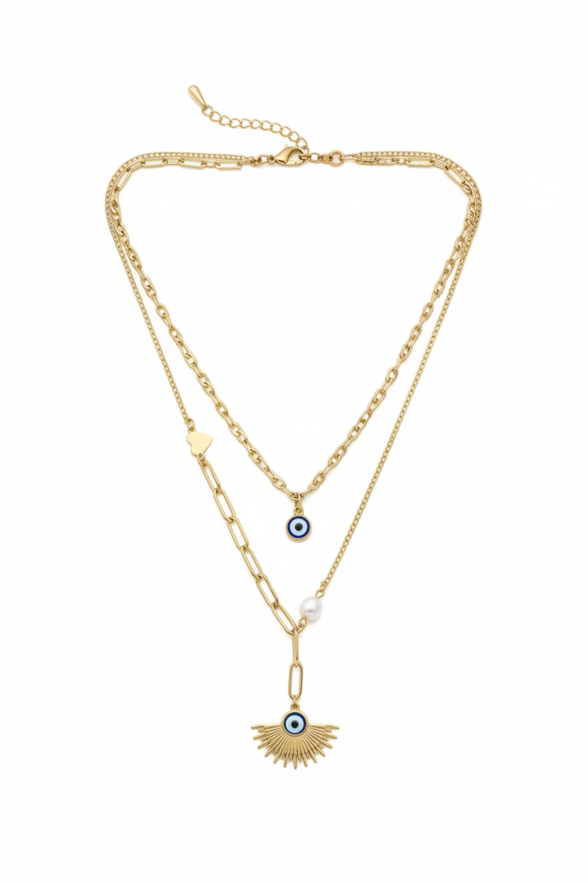 SS Double Chain Evil Eye Necklace
