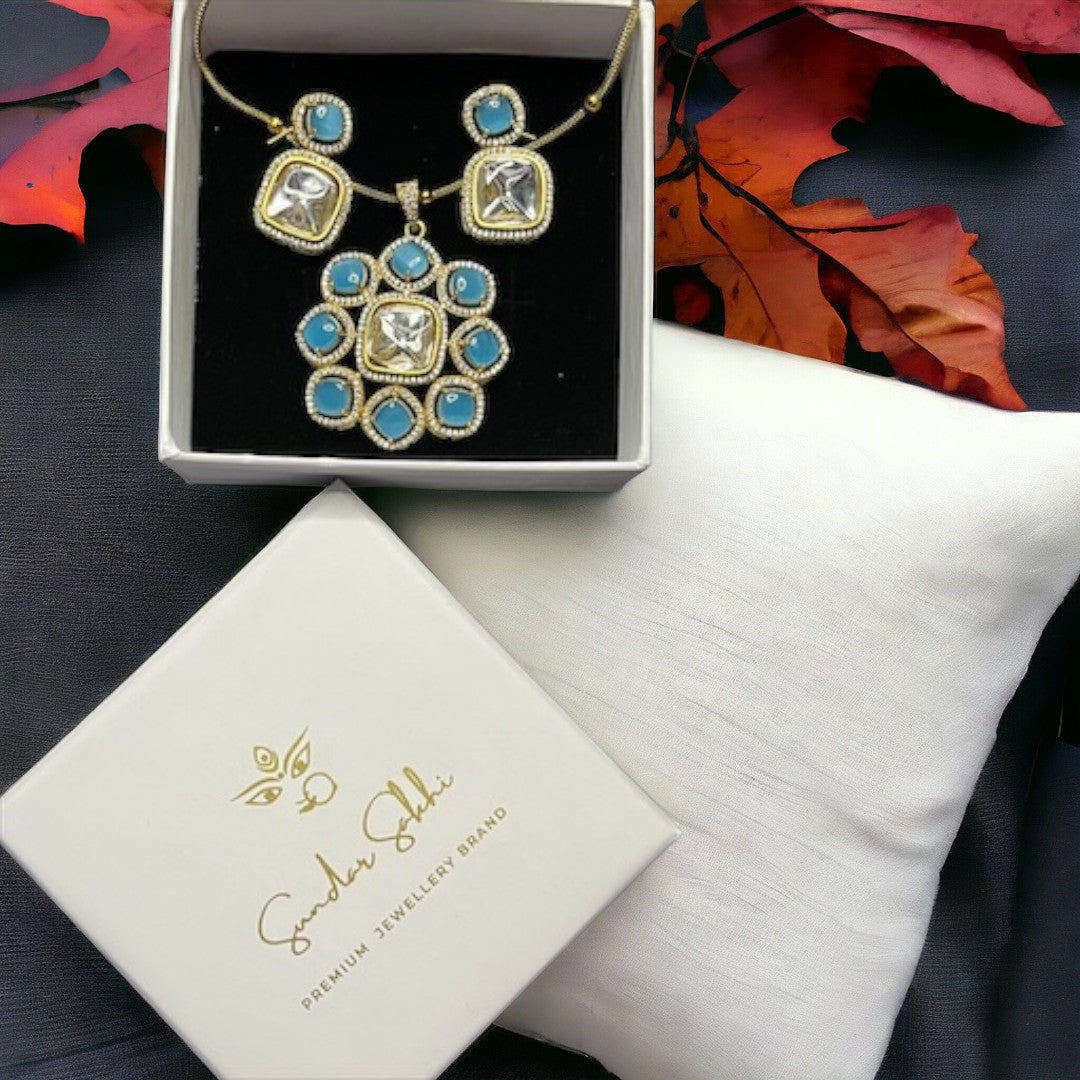 SS Azure Frost Pendant Necklace With Earrings