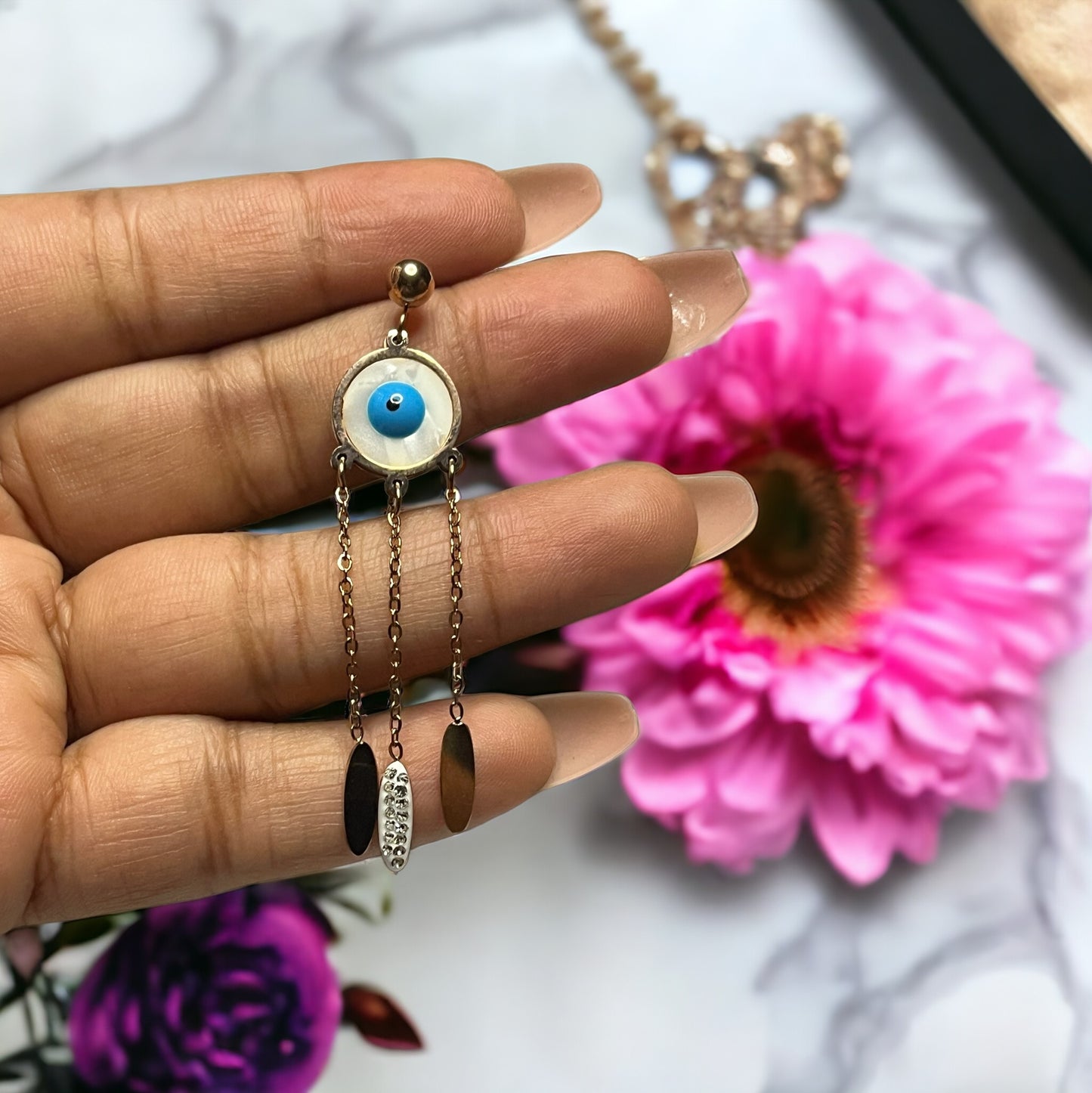 SS Evil Eye Wind Chime Earrings
