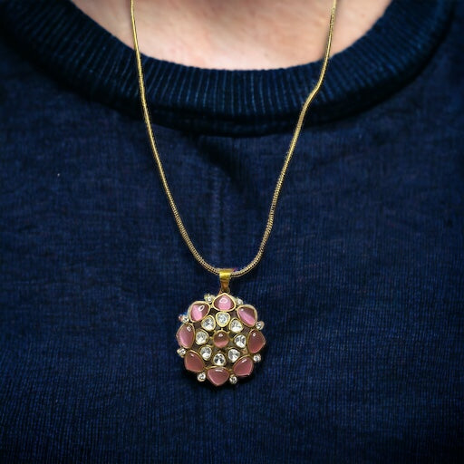 SS Blush Bloom: Pink Gemstone Pendant Earring Set