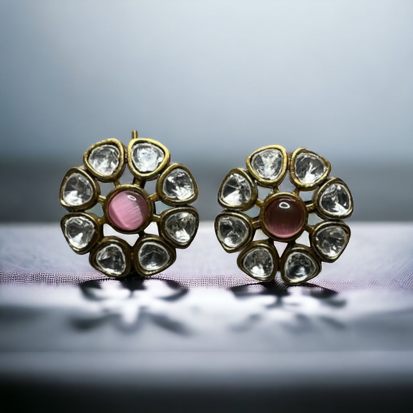 SS Blush Bloom: Pink Gemstone Pendant Earring Set