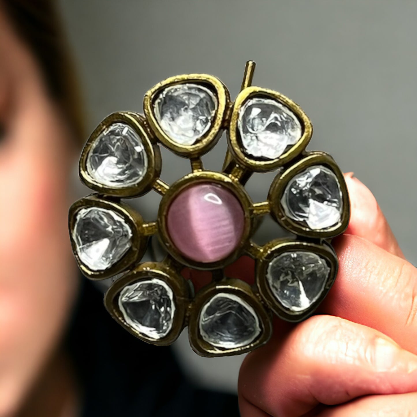 SS Blush Bloom: Pink Gemstone Pendant Earring Set