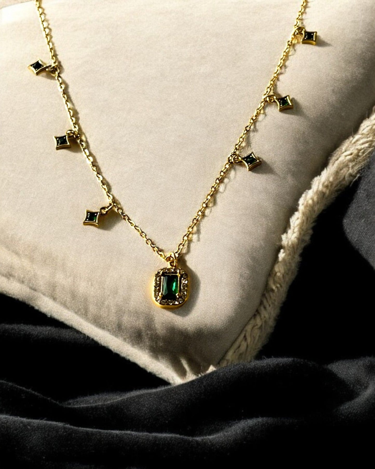 18K Emerald Charm Minimalist Necklace