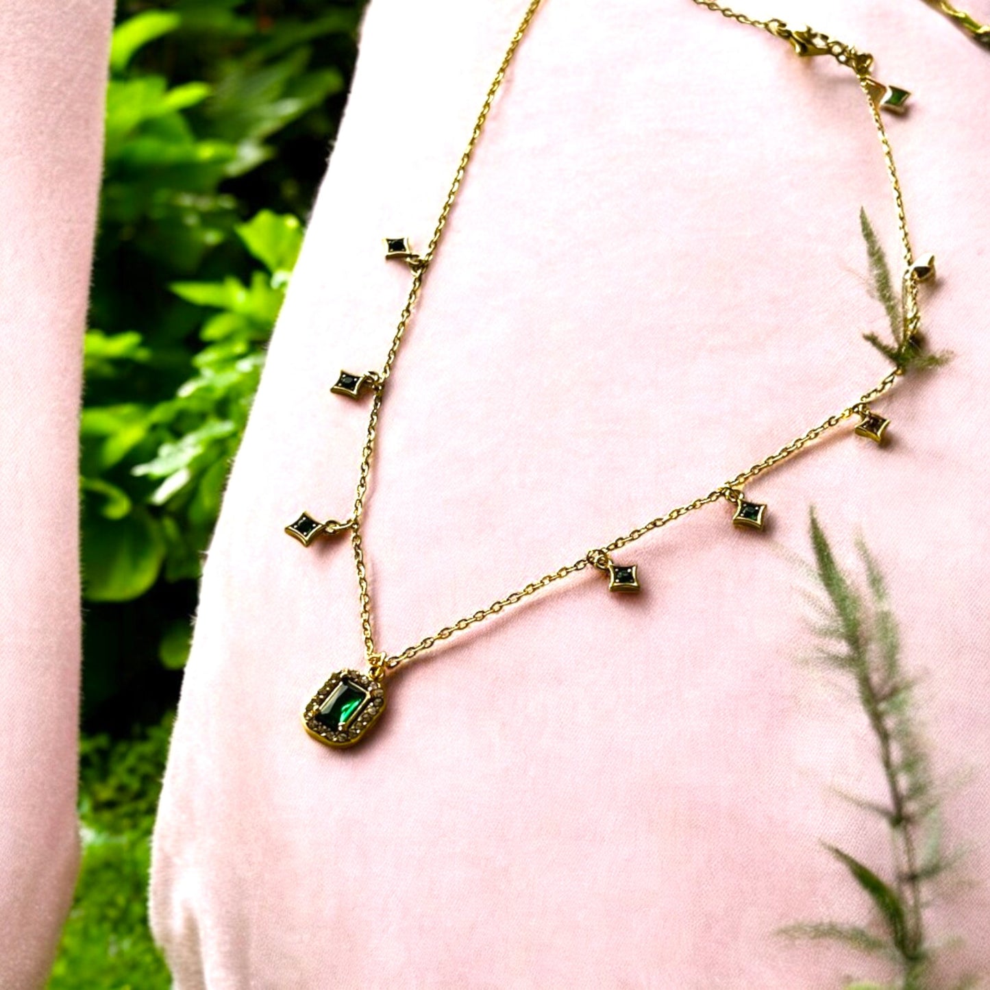 18K Emerald Charm Minimalist Necklace
