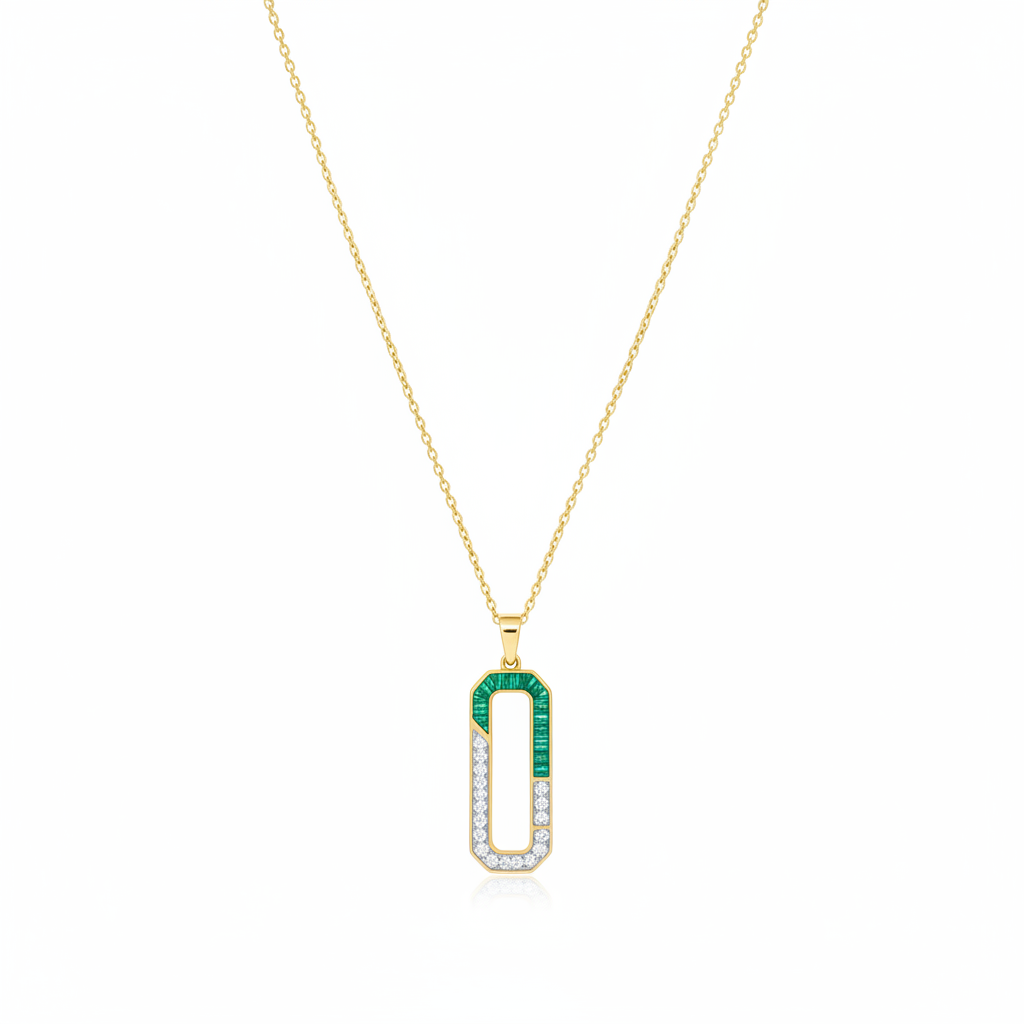 White & Green Hollow Rectangle Necklace