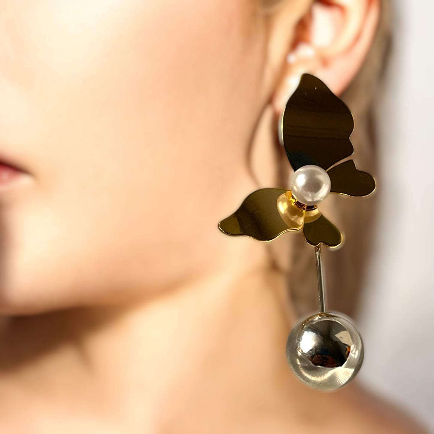 Dual Tone Golden Flutter Earrings