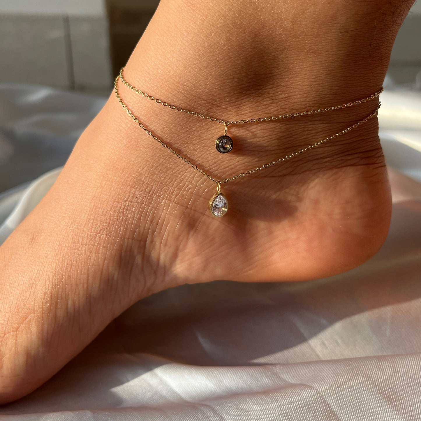 Double Layer Dainty Moon Drop Anklet