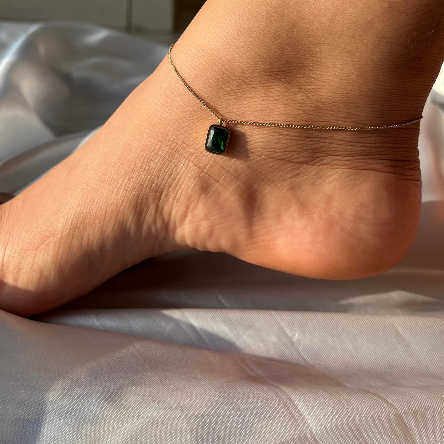 Dainty Emerald Charm Anklet