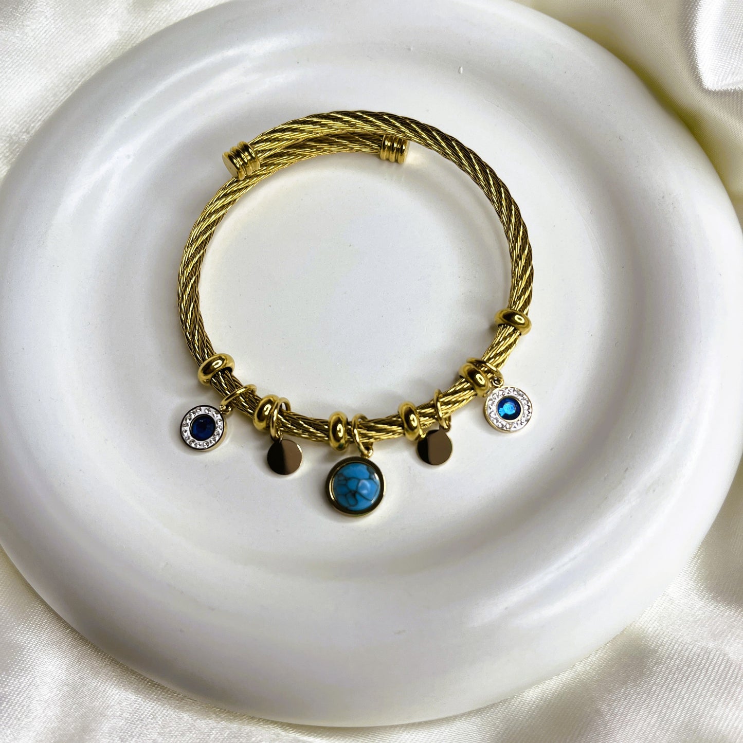 Spiral Blue Stone Charms Bracelet
