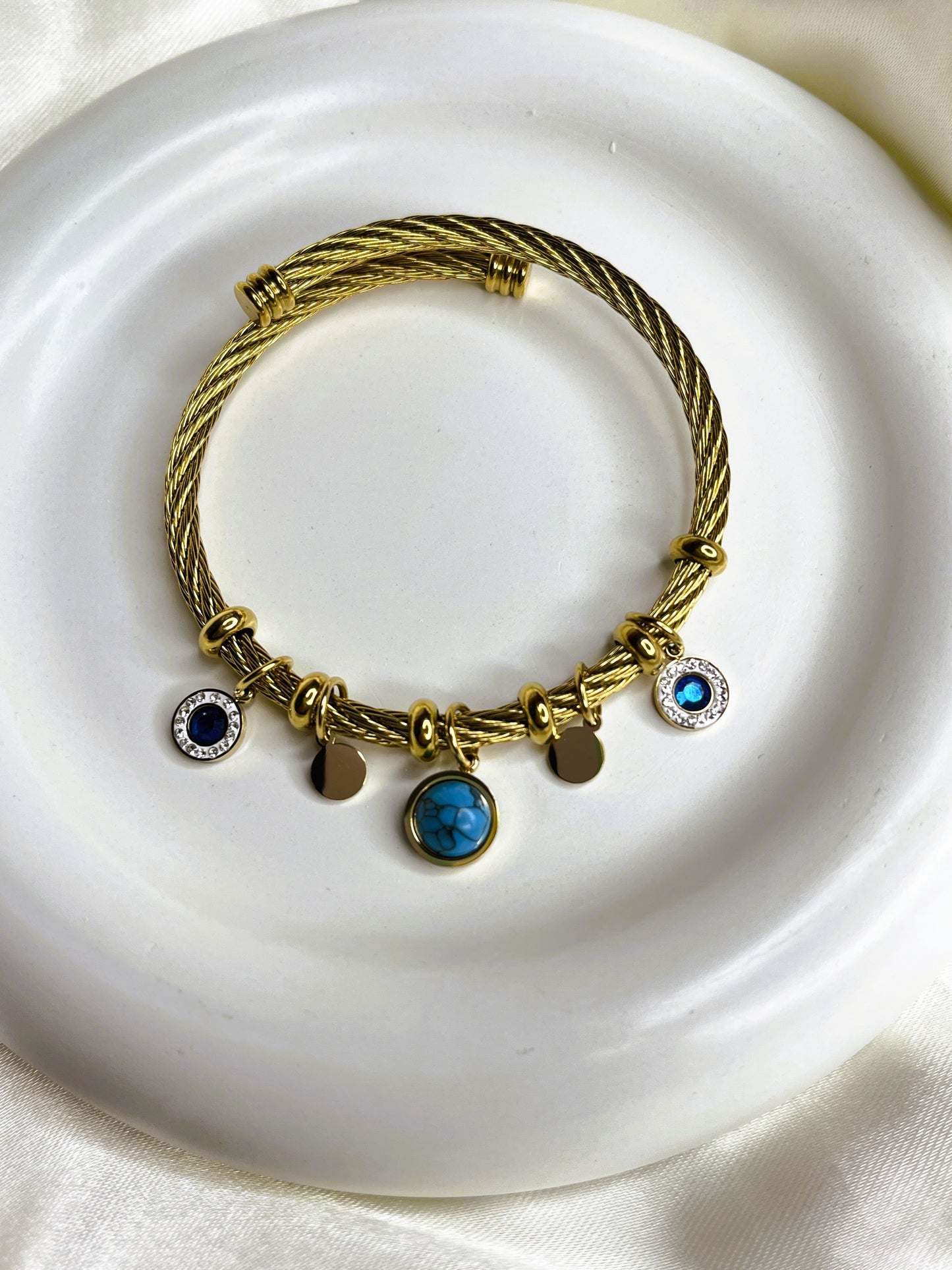 Spiral Blue Stone Charms Bracelet