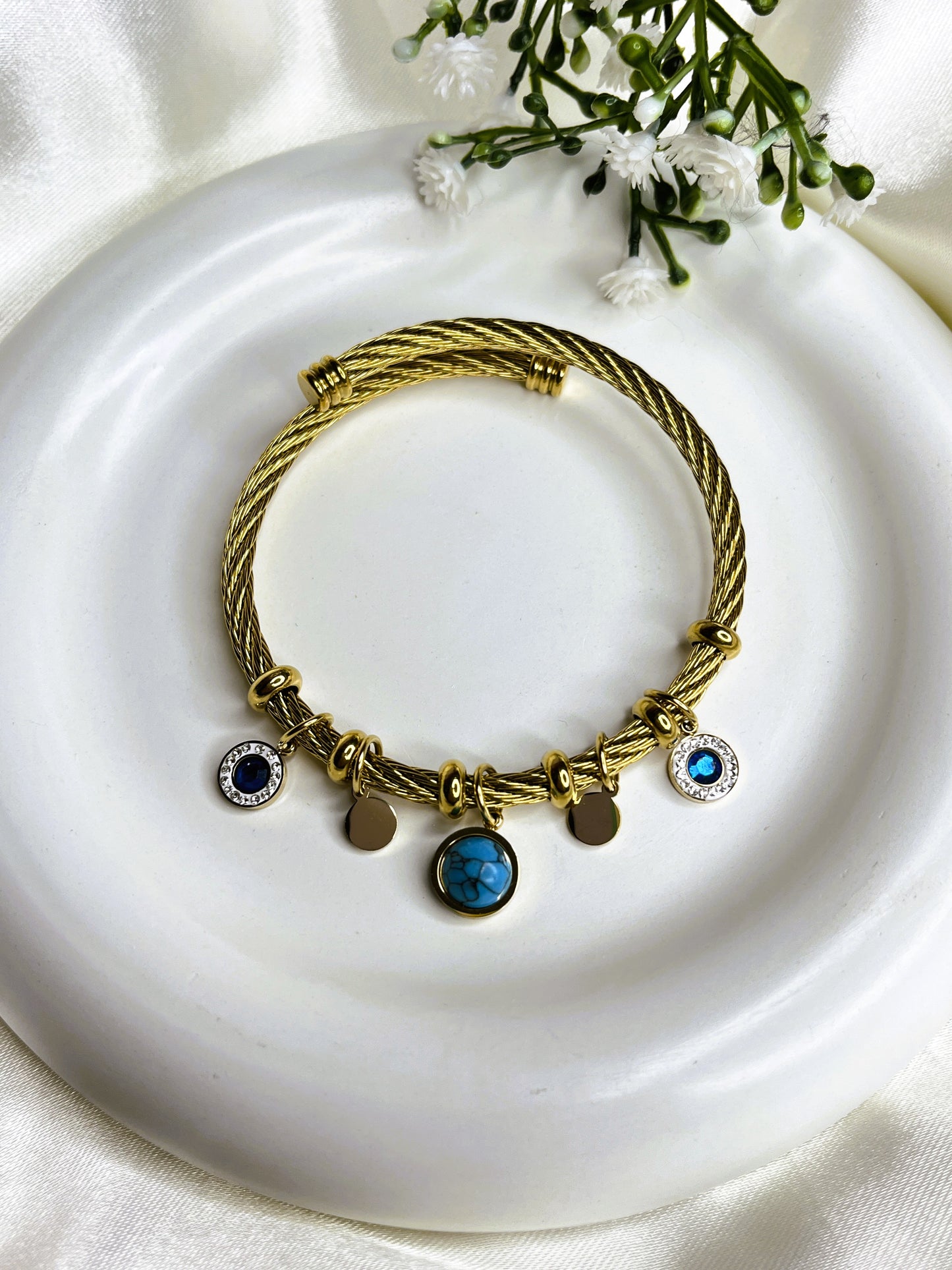 Spiral Blue Stone Charms Bracelet