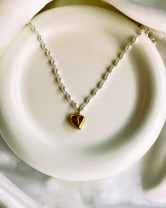 18K Gold Plated Heart with Pearls Necklace