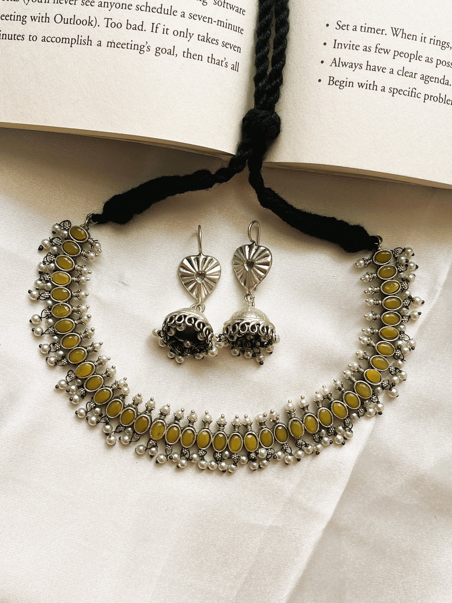 Oxidised Yellow Stone Necklace Set