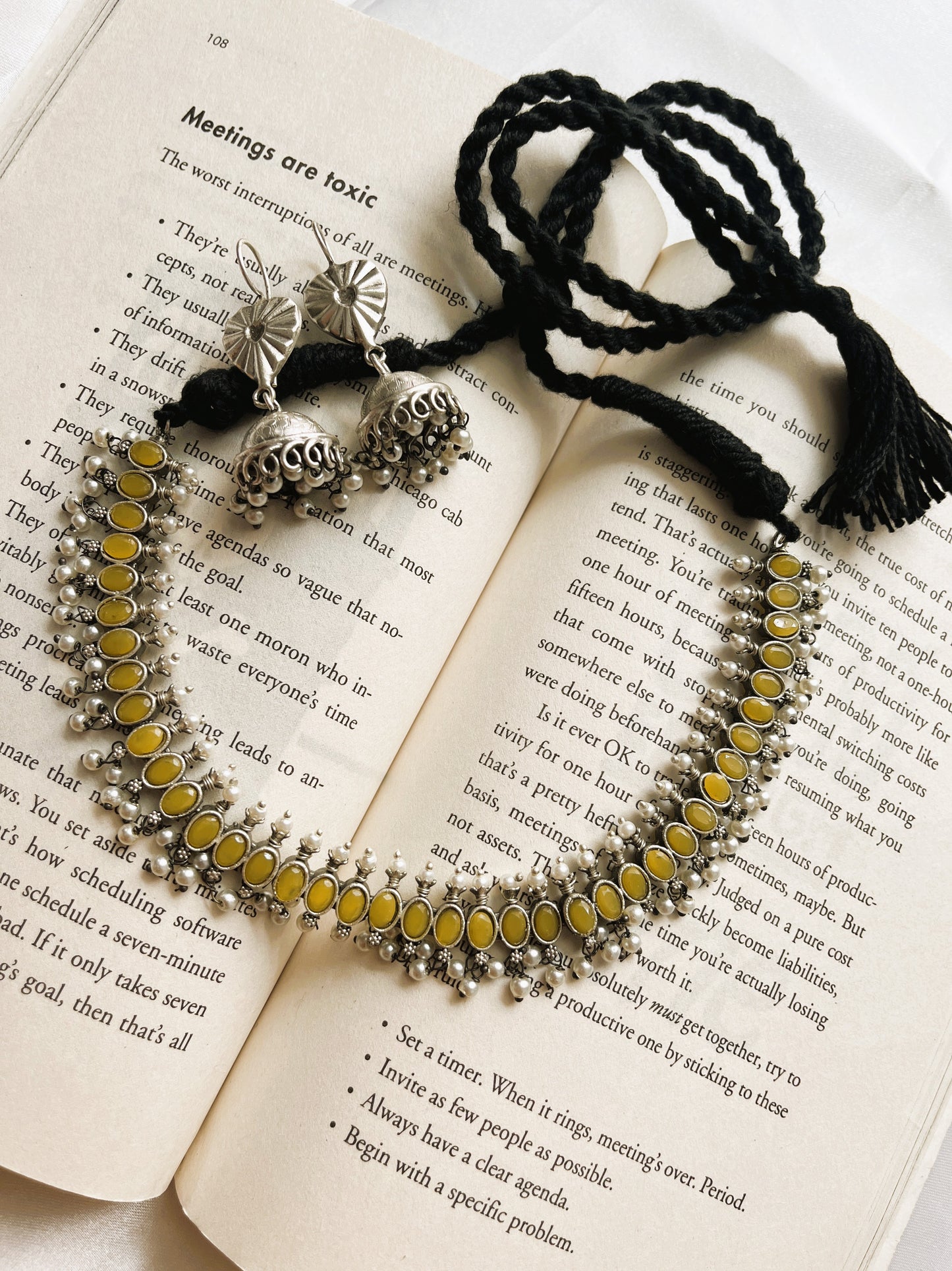 Oxidised Yellow Stone Necklace Set