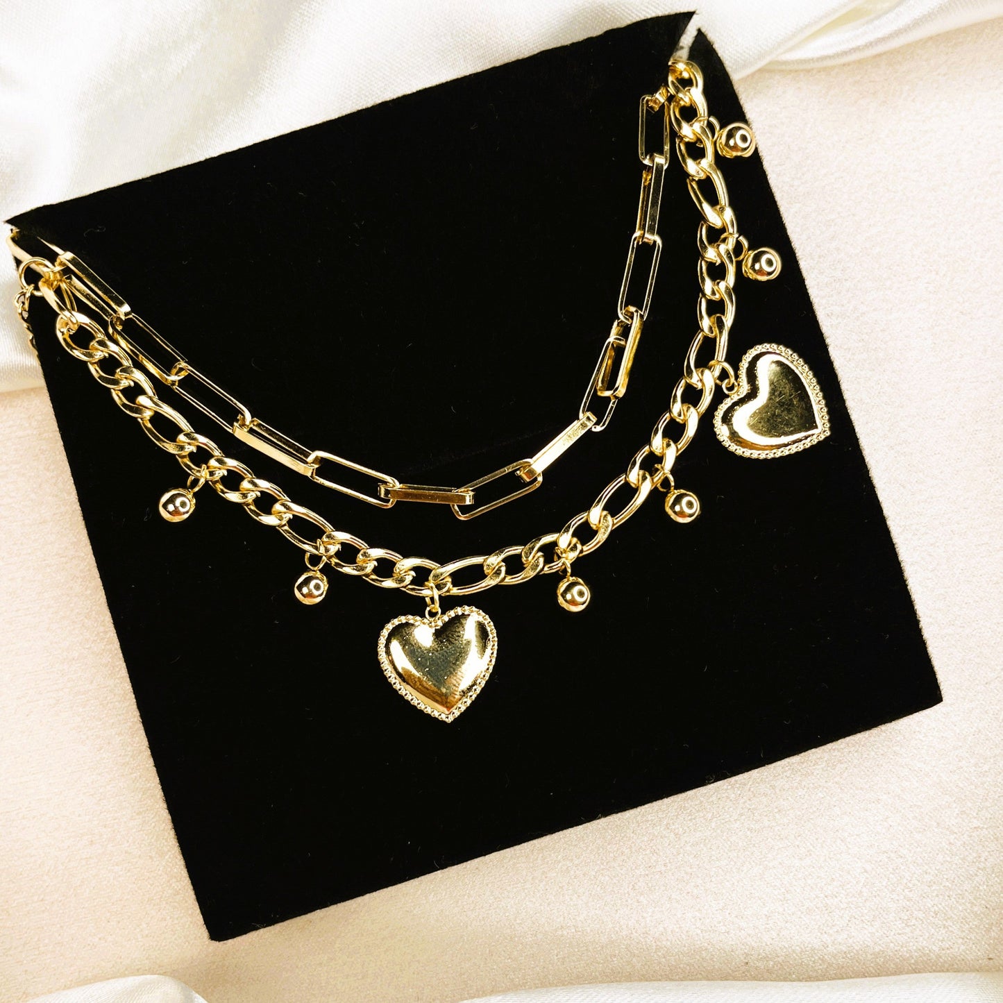 Heart Charms 18K Gold Plated Chain Bracelet