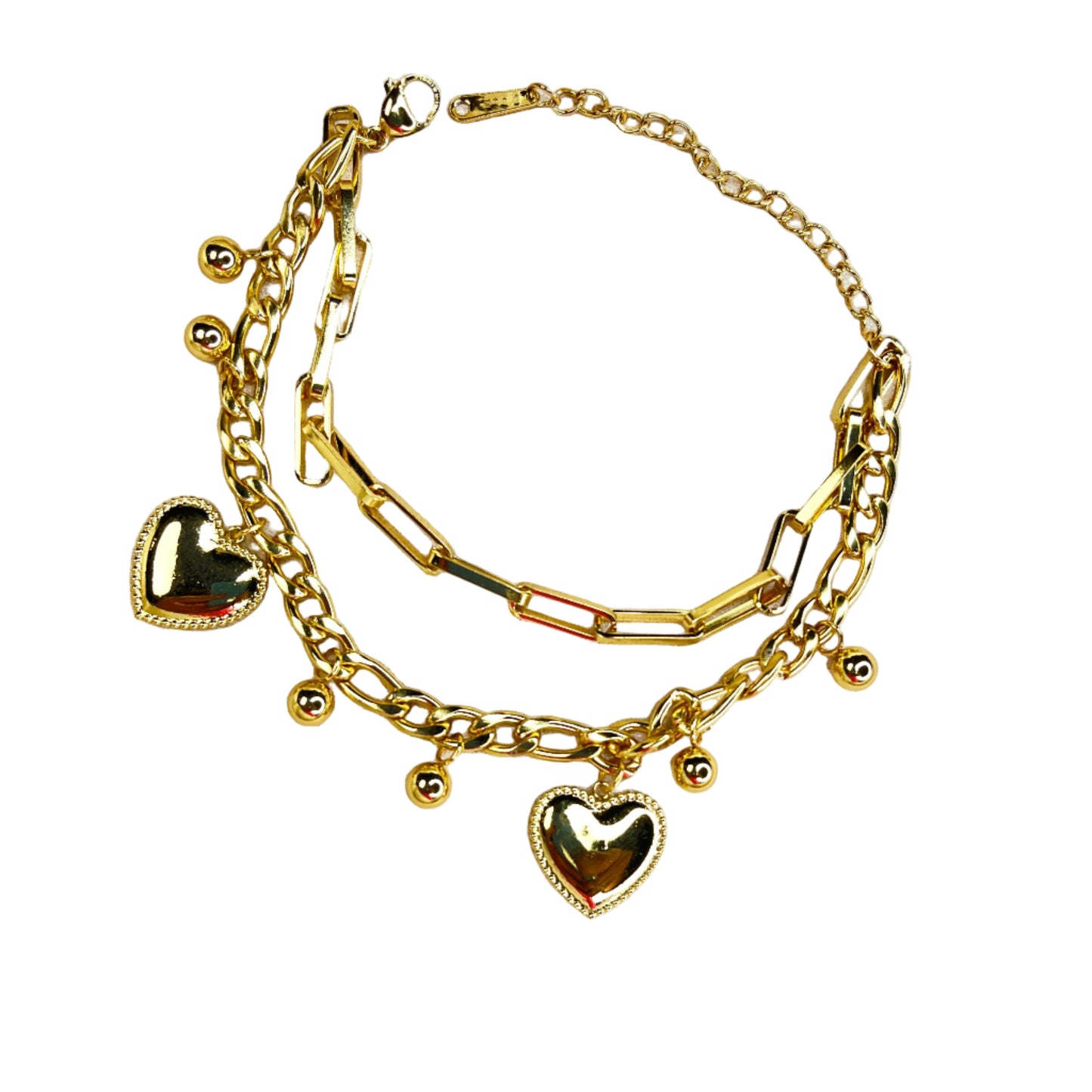 Heart Charms 18K Gold Plated Chain Bracelet