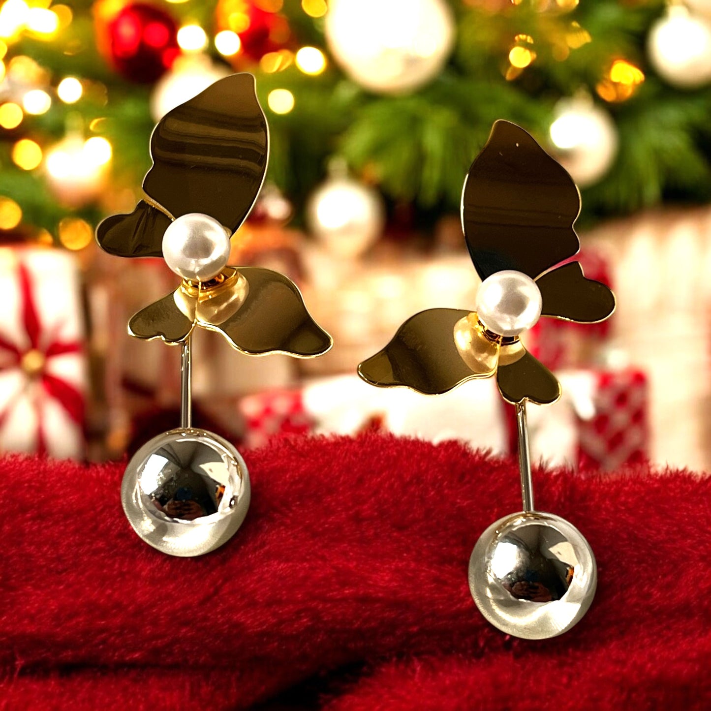 Dual Tone Golden Flutter Earrings