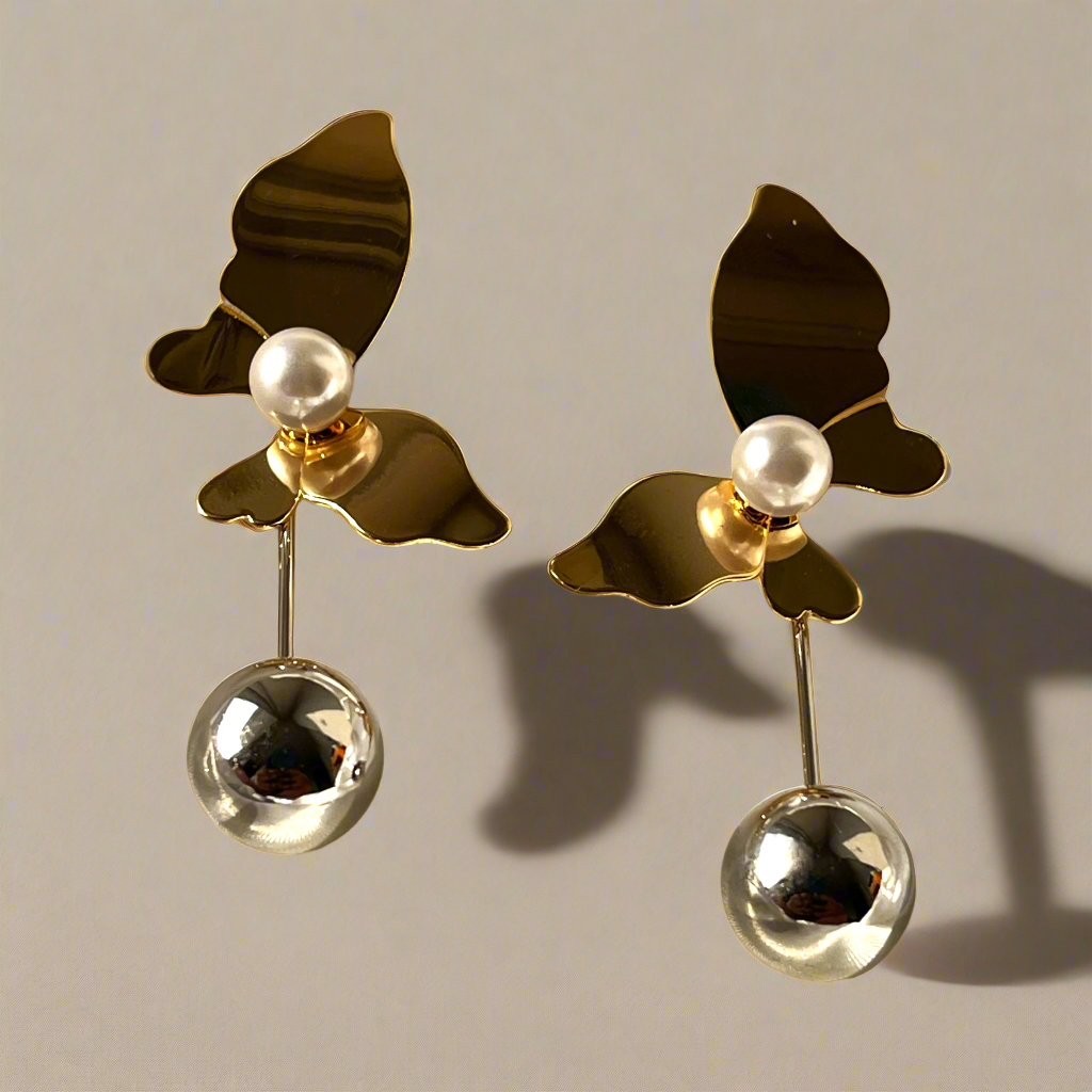 Dual Tone Golden Flutter Earrings