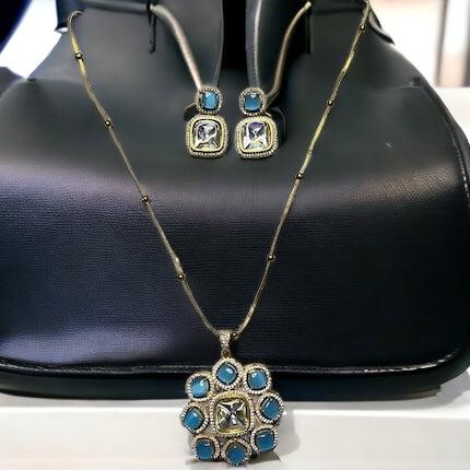 SS Azure Frost Pendant Necklace With Earrings