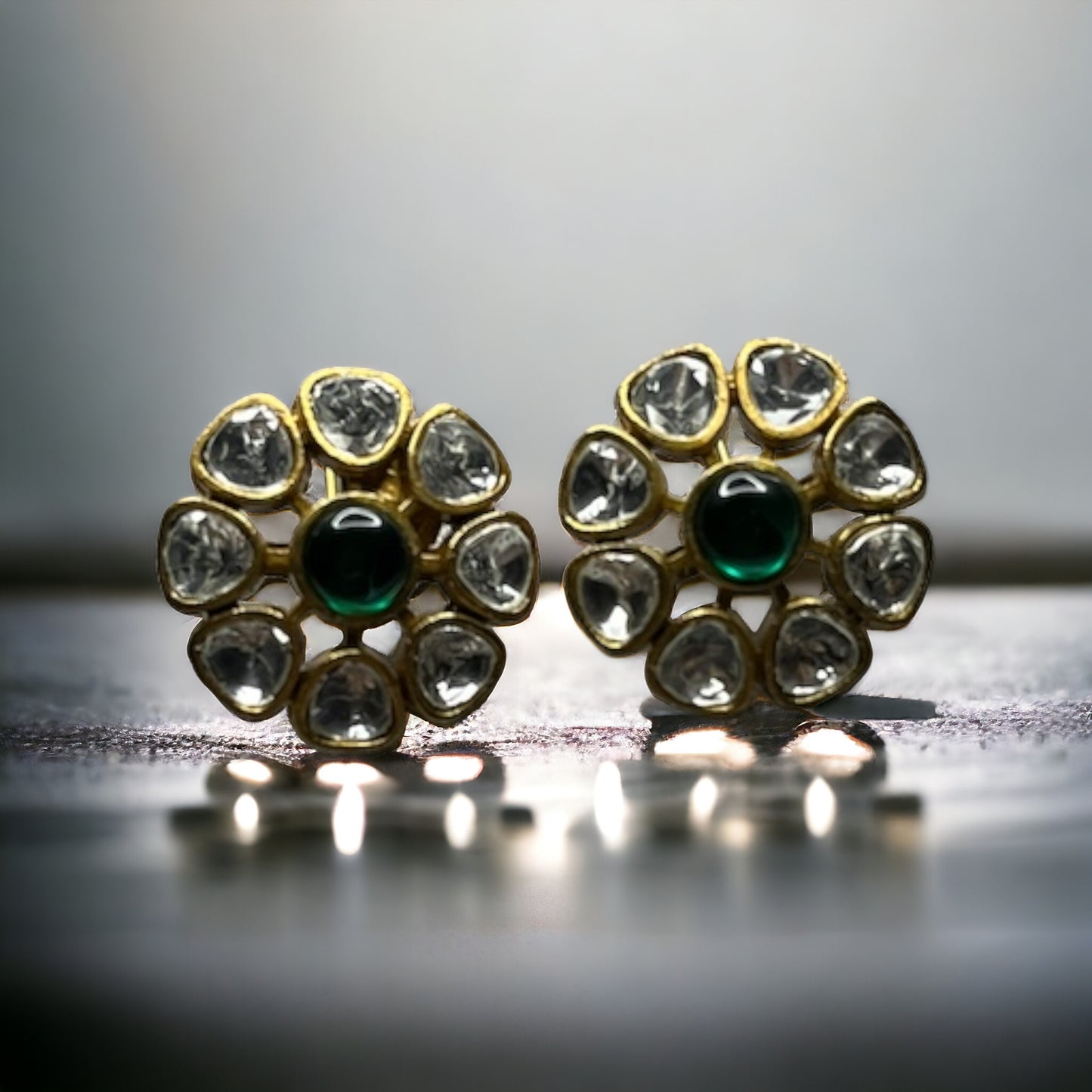 SS Emerald Elegance: Green & White Stone Pendant Earring Set"