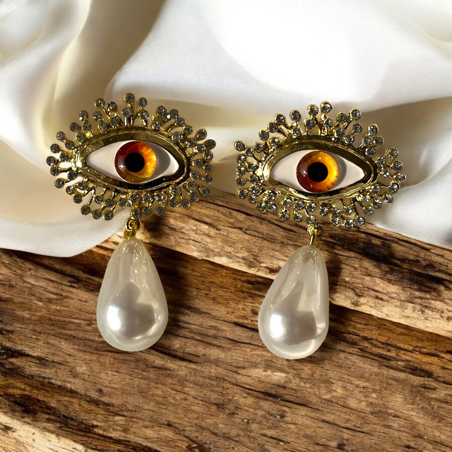 Orange Celestial Evil Eye Earrings