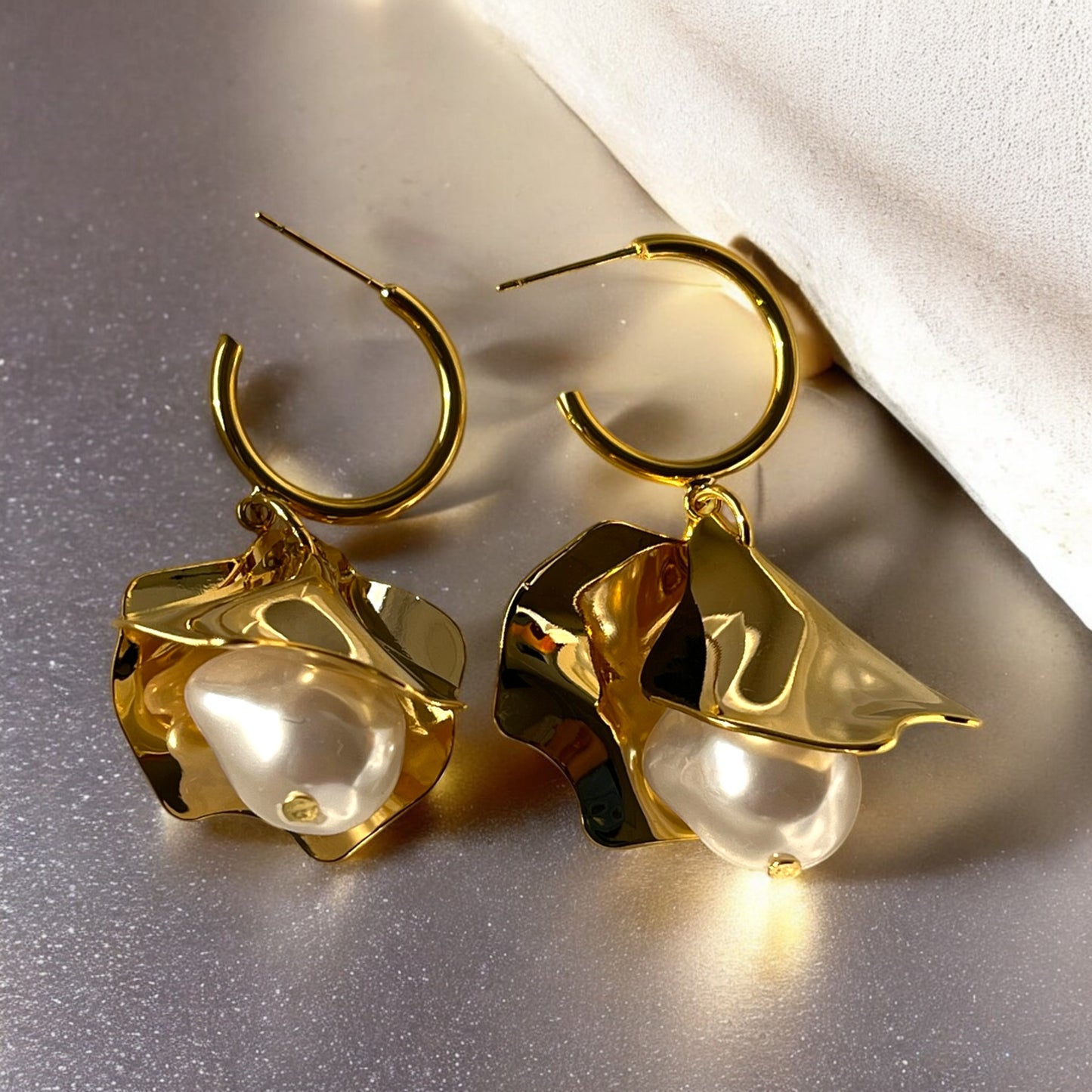 Dual Tone Golden Flutter Earrings