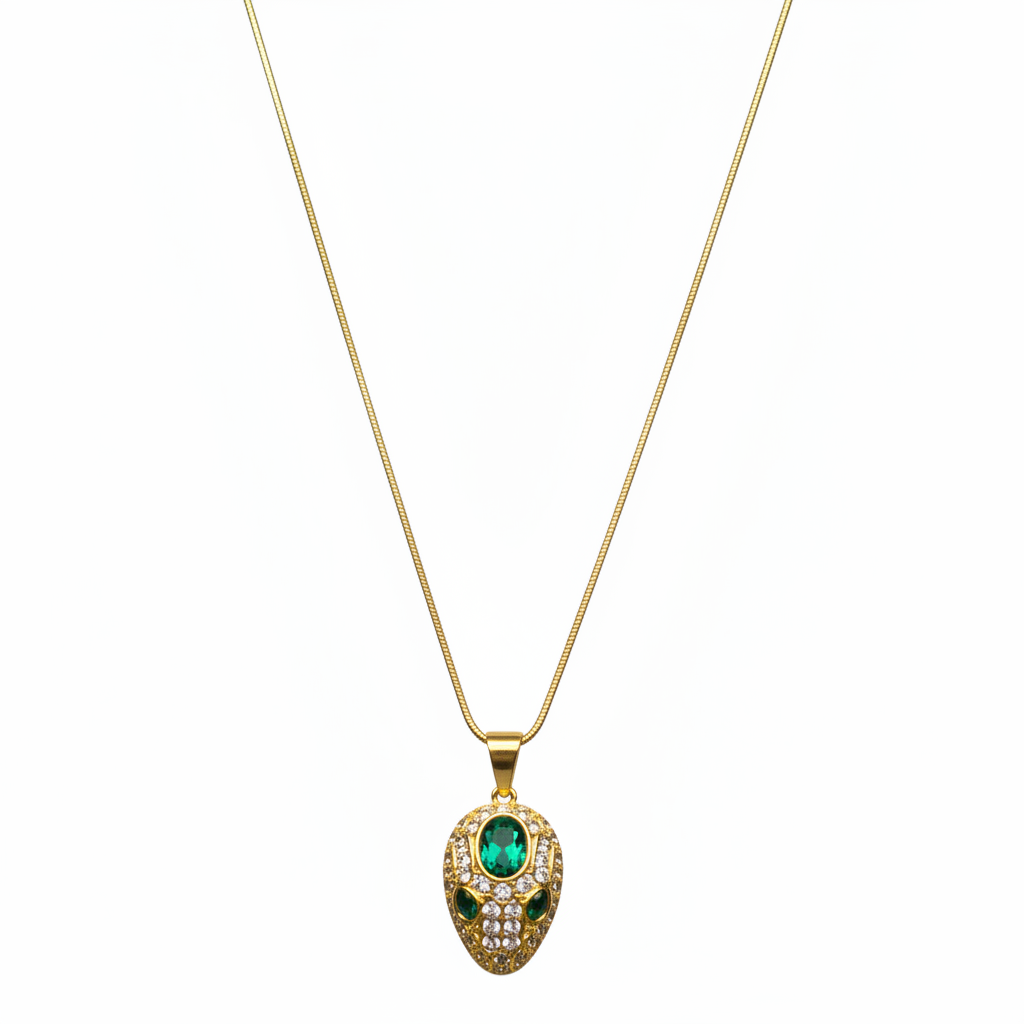 SS Serpentine Splendor: Snake Head Pendant & Chain Set.