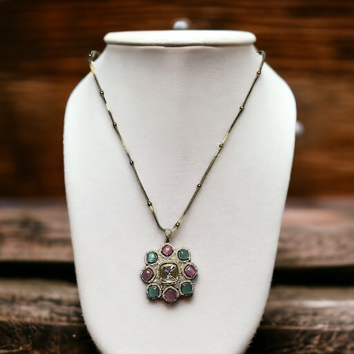 SS Pink Petal & Mint Breeze Necklace Set With Earrings
