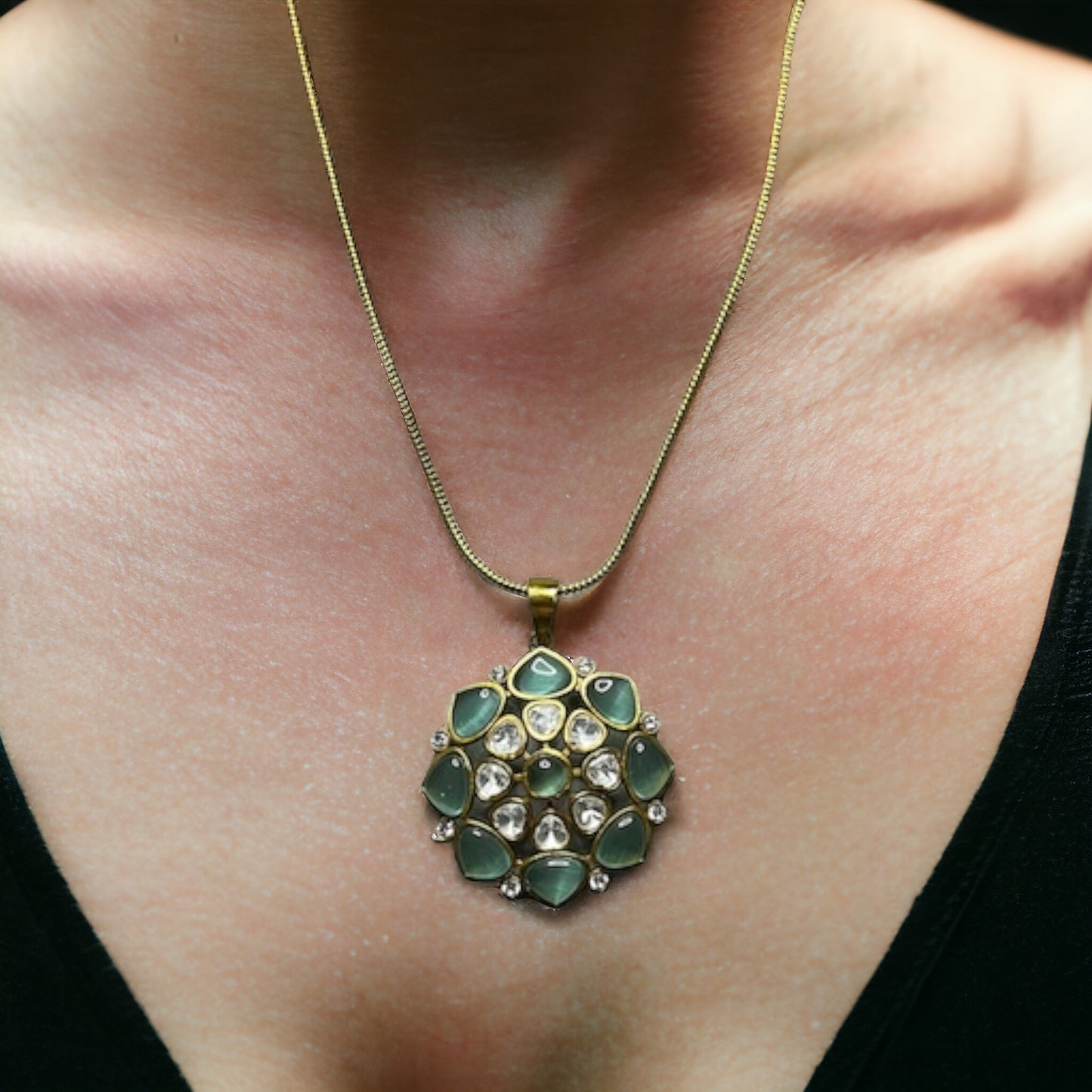 SS Spearmint Serenity: Mint Green Gemstone Pendant Set
