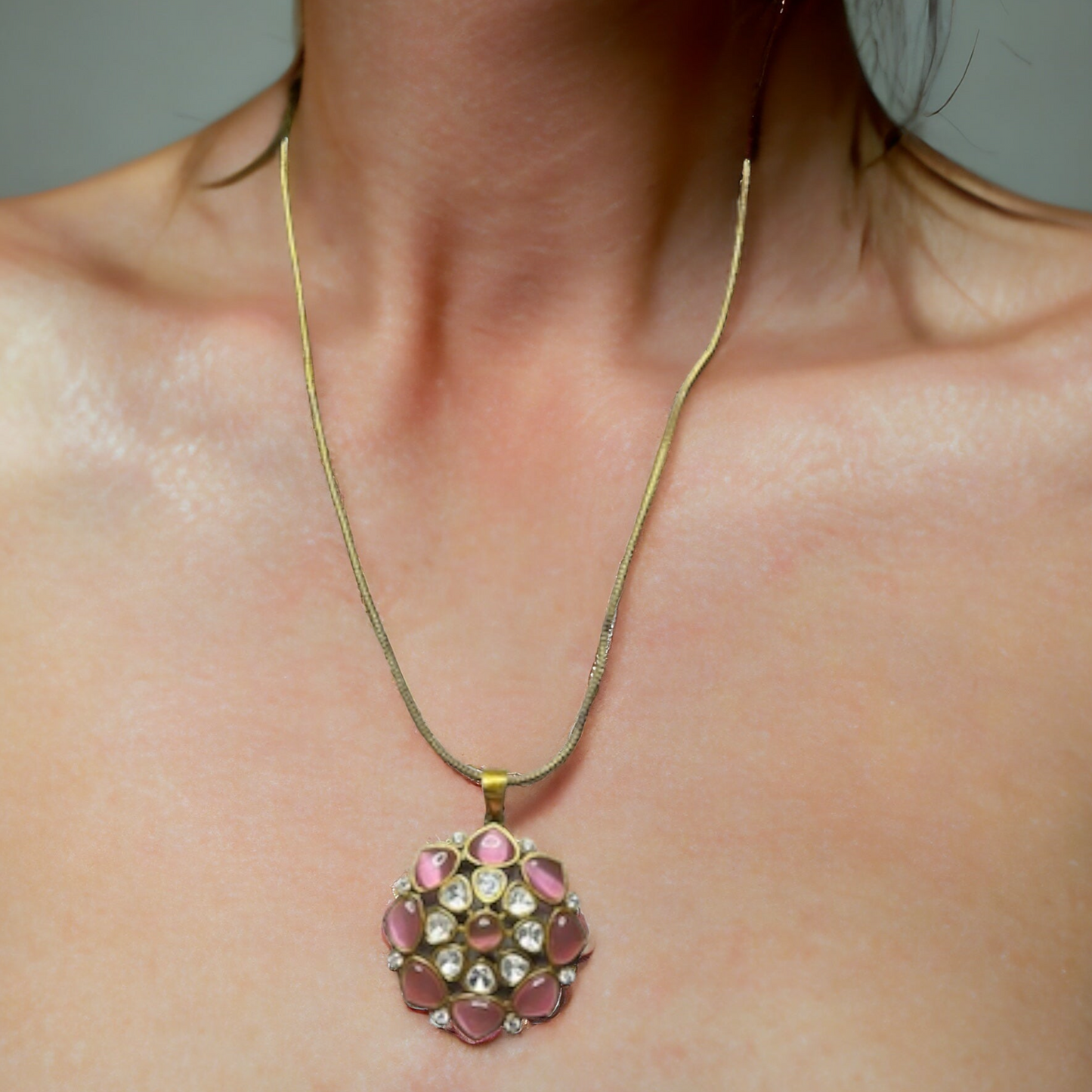 SS Blush Bloom: Pink Gemstone Pendant Earring Set