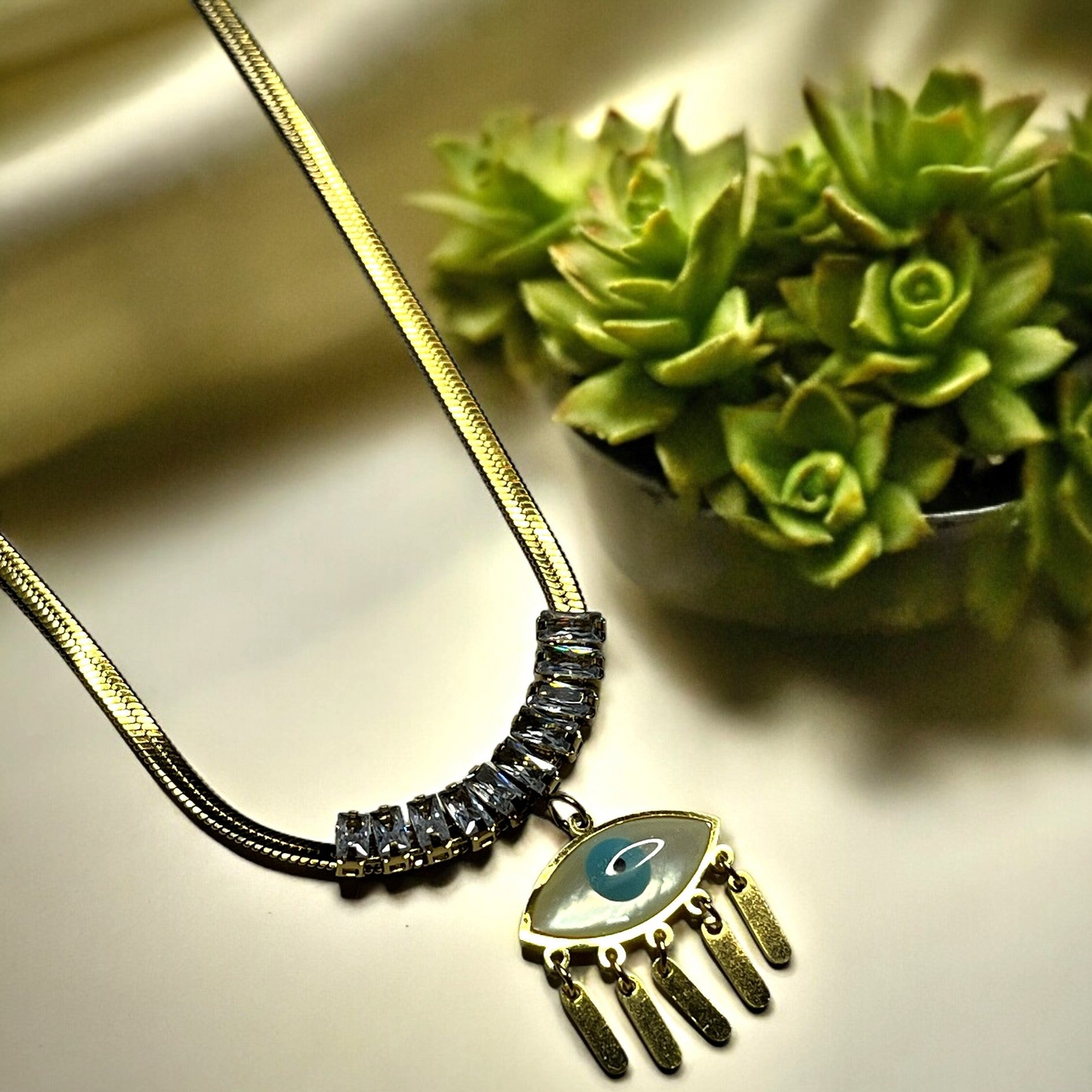 SS Evil Eye Broad Chain Bold Necklace