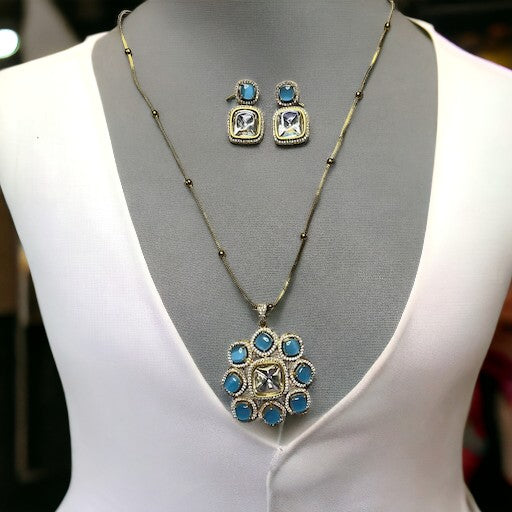 SS Azure Frost Pendant Necklace With Earrings