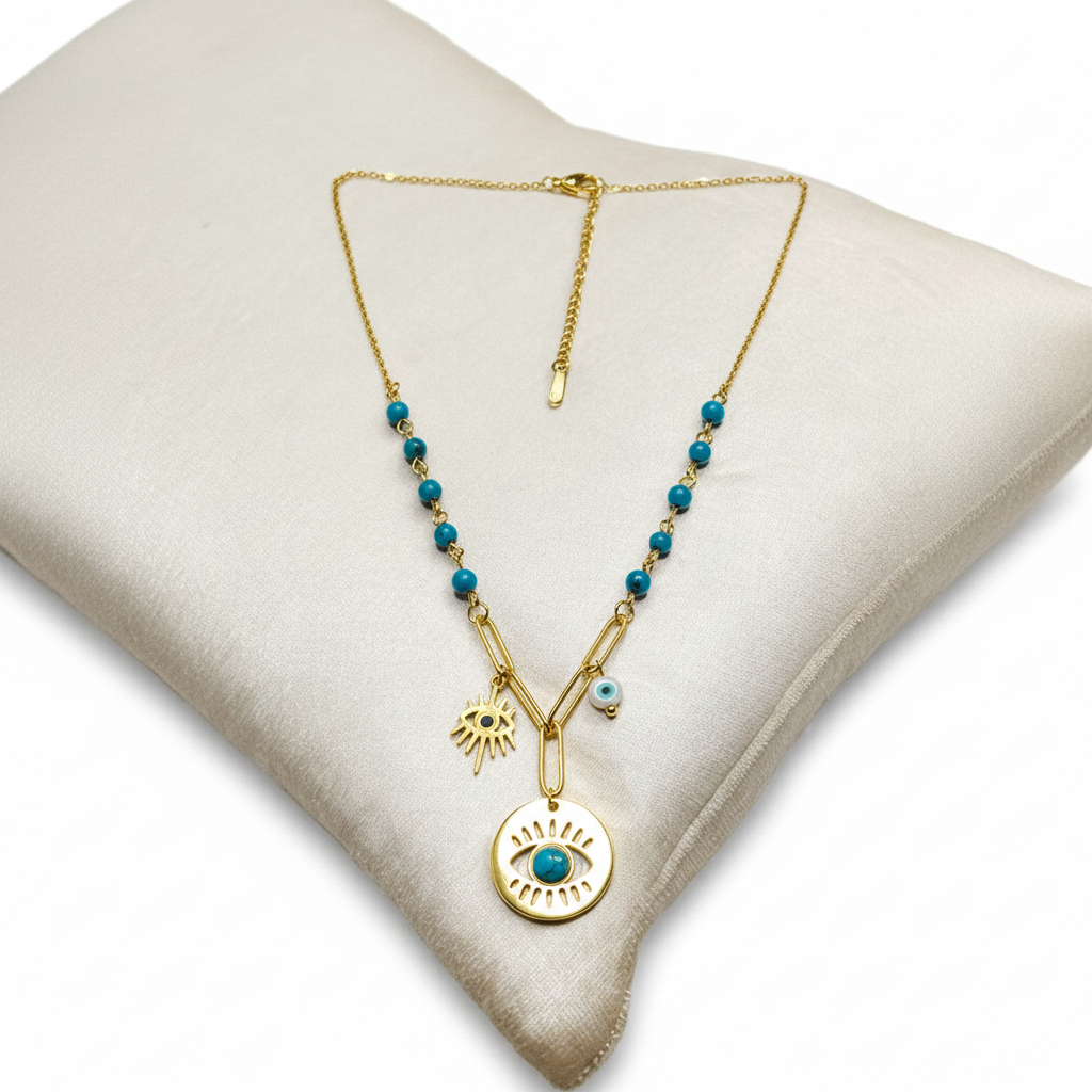 SS Evil Eye Single Chain Charm Necklace