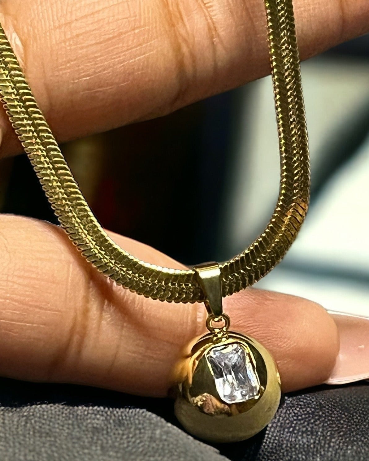 SS Thick Chain Solid Sphere Necklace