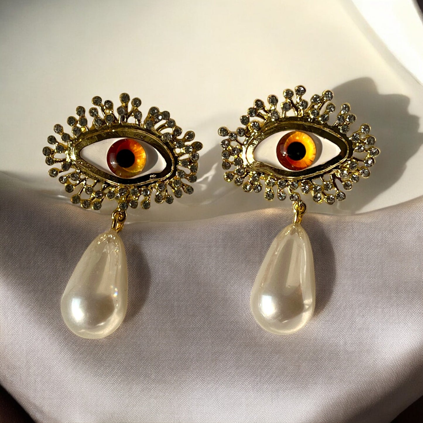 Orange Celestial Evil Eye Earrings