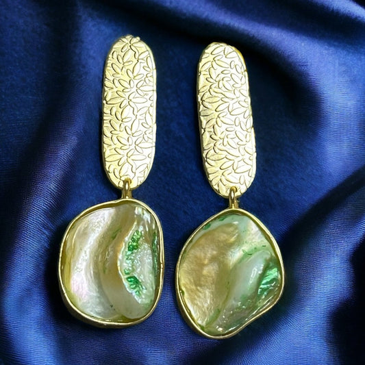 SS Golden Green MOP Earrings