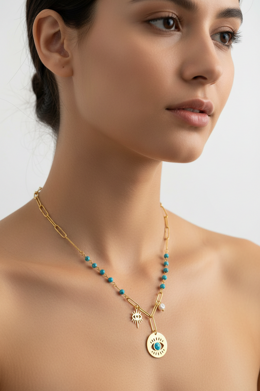SS Evil Eye Single Chain Charm Necklace