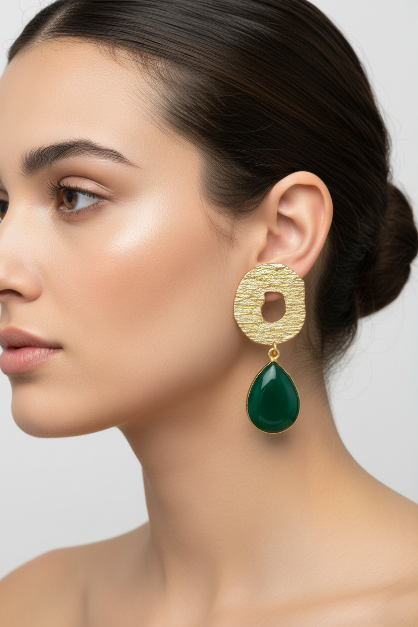 Vinika Emerald Brass Earrings
