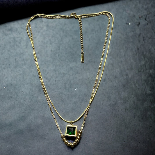 SS Double Chain Emerald Necklace