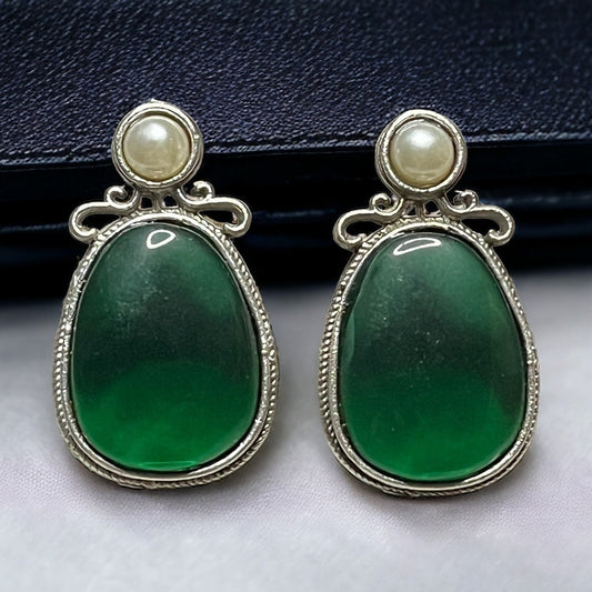 SS Emerald Green Pearl Whispers Earrings