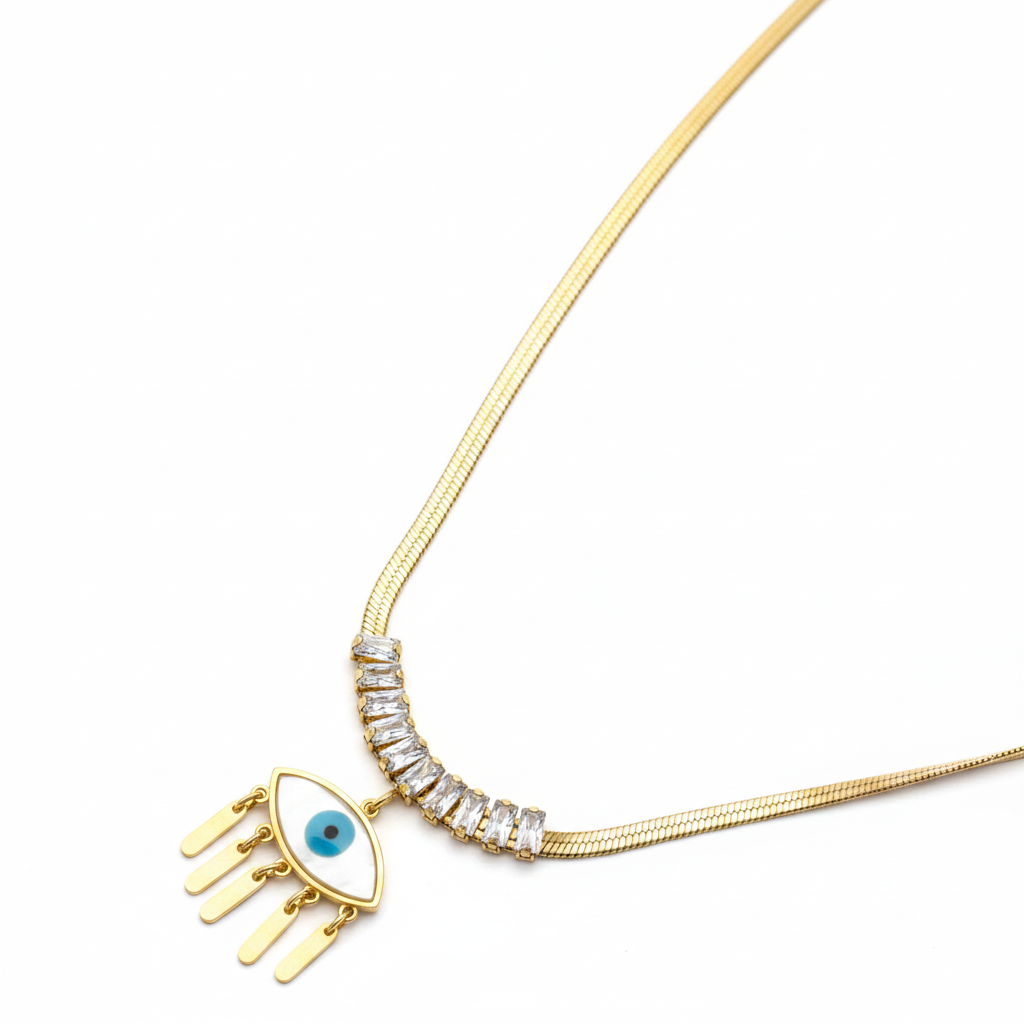SS Evil Eye Broad Chain Bold Necklace