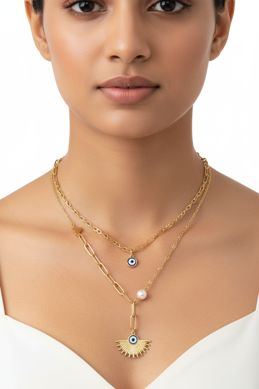 SS Double Chain Evil Eye Necklace