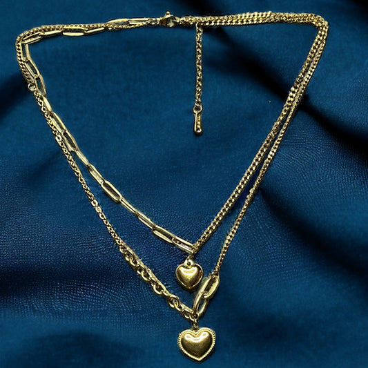 SS Double Chains Heart Necklace.