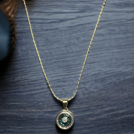 SS AzureGlow: Aqua Gem Circle Necklace