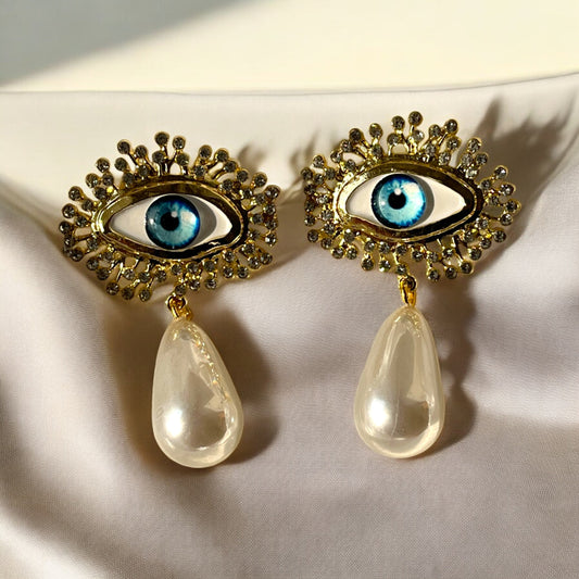 Blue Celestial Evil Eye Earrings