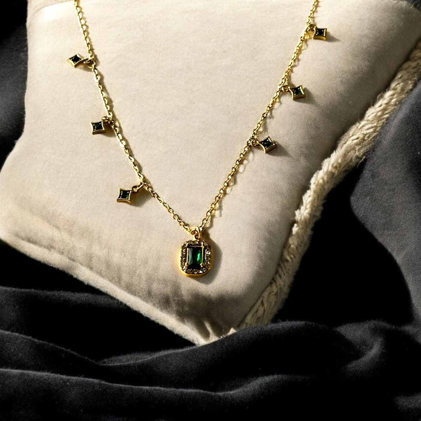 18K Emerald Charm Minimalist Necklace