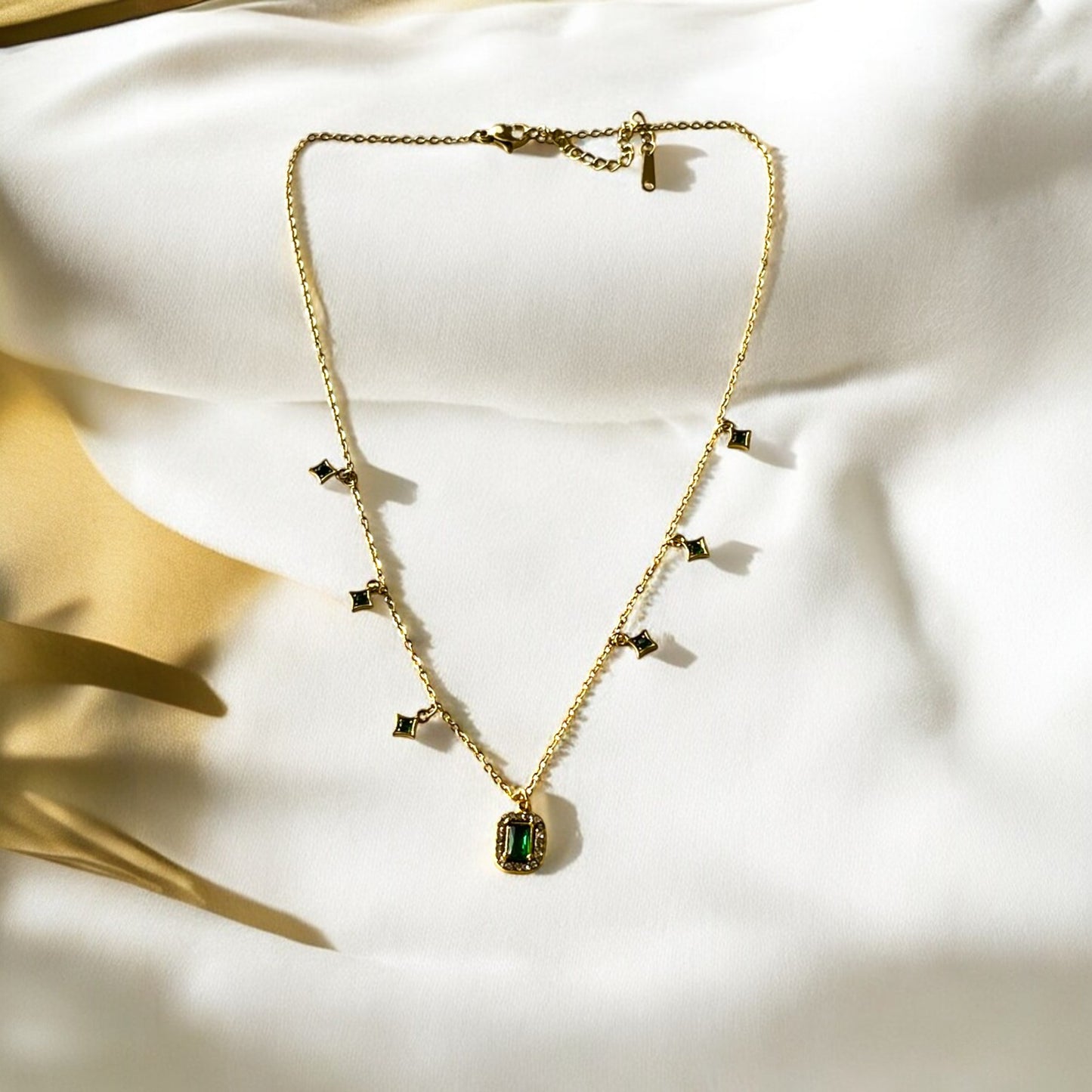 18K Emerald Charm Minimalist Necklace