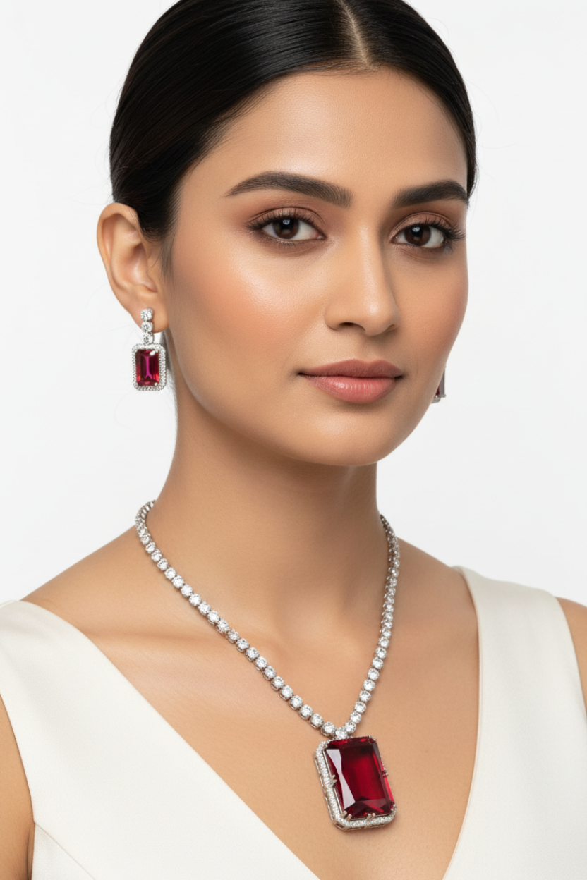 Classy Red Radiance Necklace Set