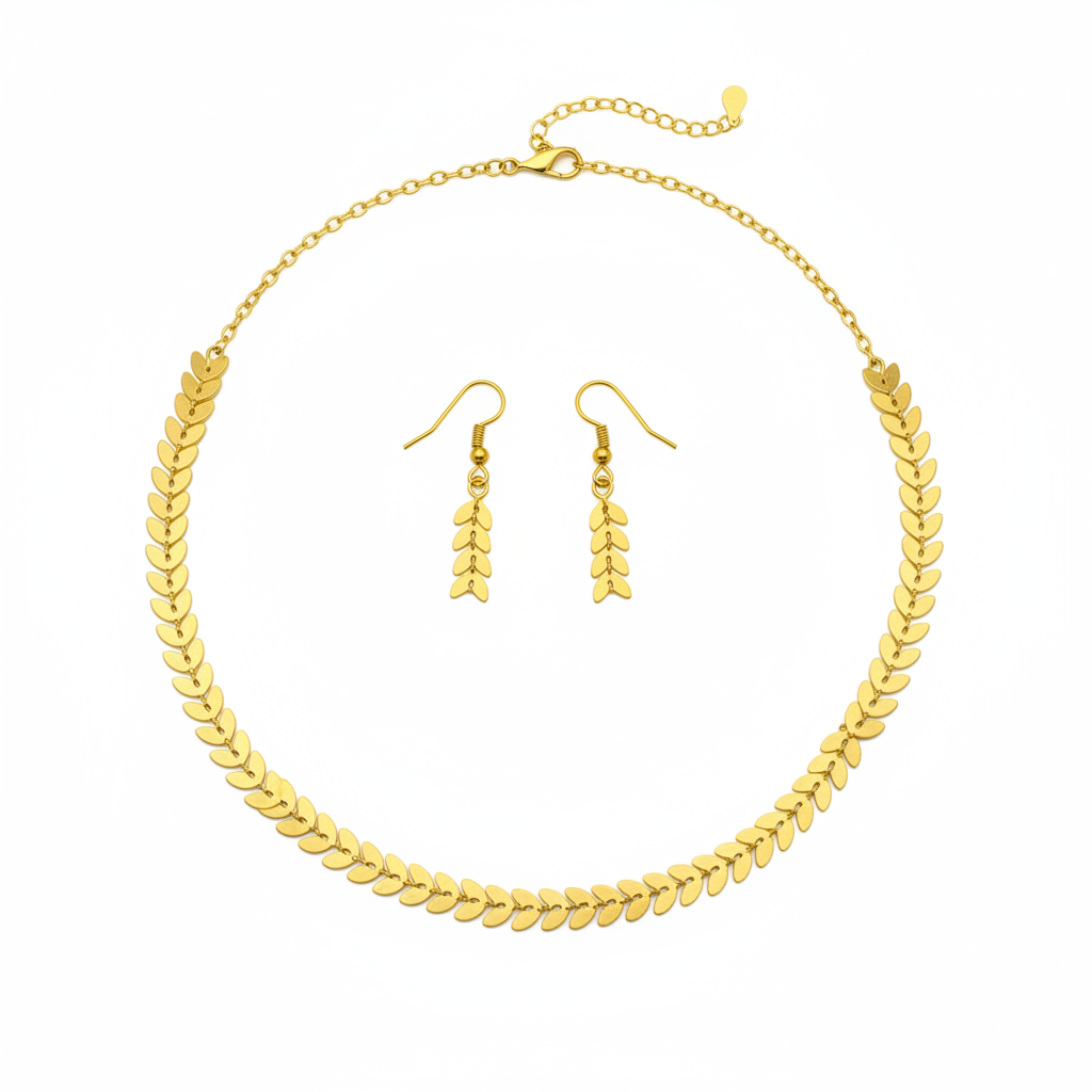 Elegant Minimalist Leafs Necklace with Earrings